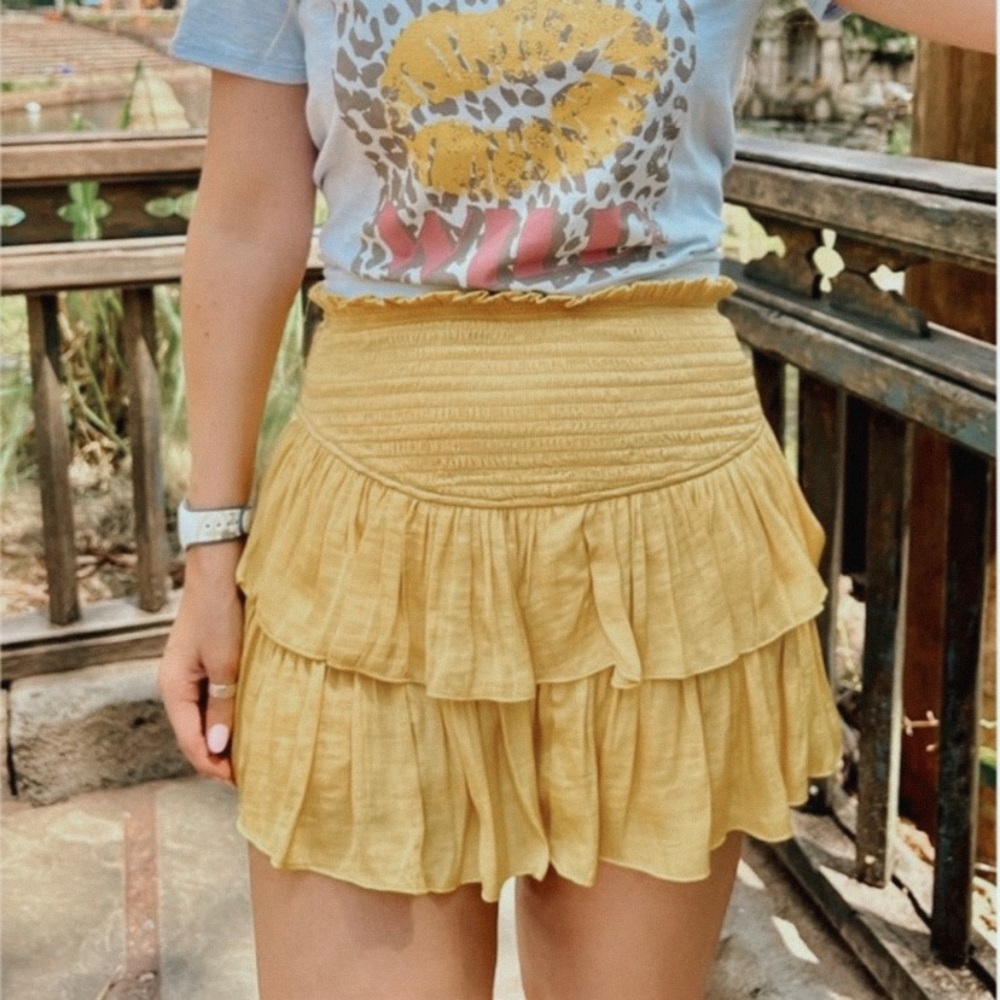 New Yellow Drop Waist Boho Skirt